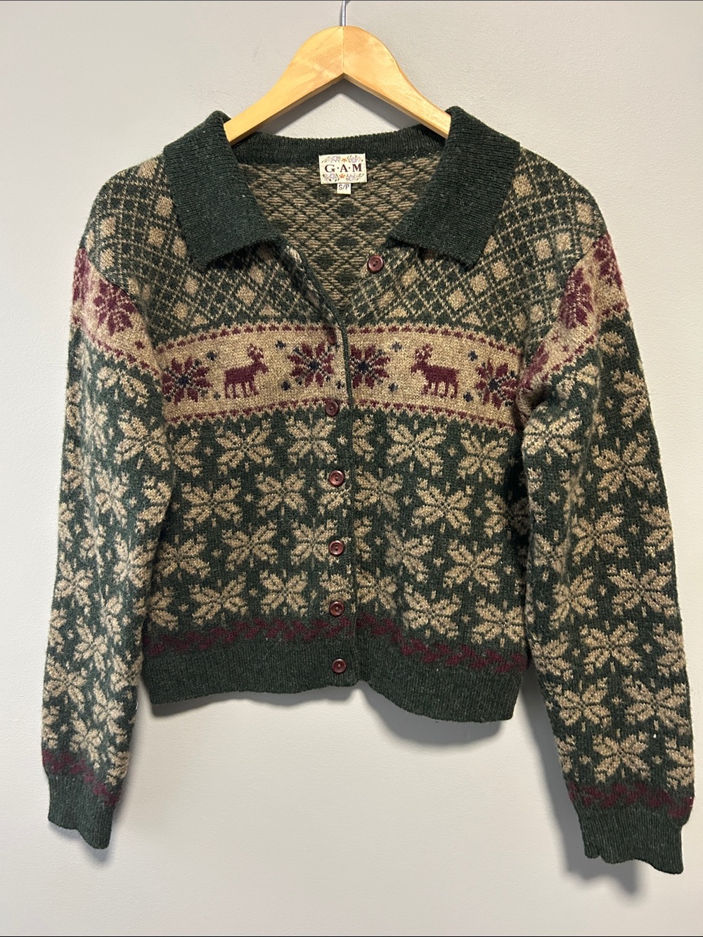 Vintage G.A.M Nordic Cottagecore Print Wool Cardigan Sweater